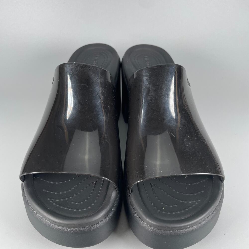 Crocs Brooklyn Women's Size 10 Black Shine Slip On Heels Casual Slides Comfort - Picture 2 of 9